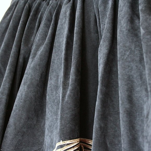 Unique Navy Blue A Line Skater Skirt With Golden Celestial Embroidery Size S - Picture 6 of 10